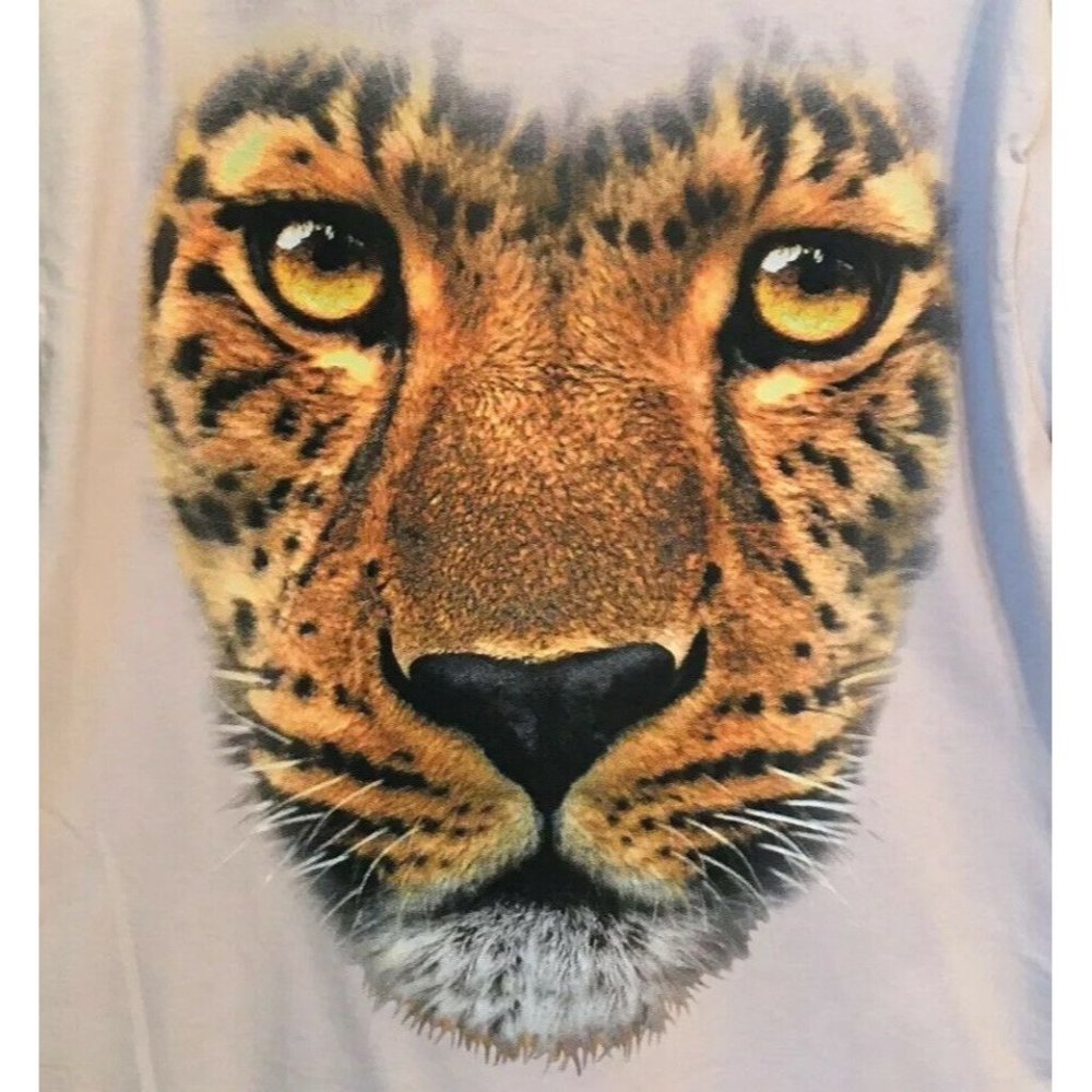 T Shirt Leopard Wild Cat Face Gildan Size Medium Beige NEW NWOT Additional Sizes